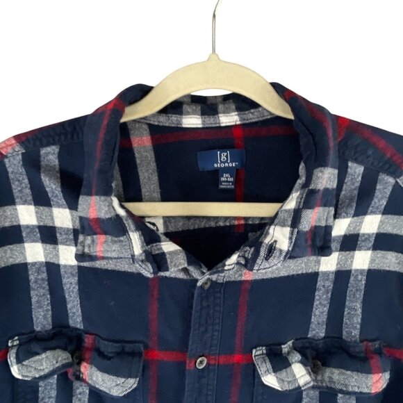 St. Johns Bay Men's Plaid Button-Up Shirt In Navy Red 2XL Cotton Blend Western - Picture 4 of 8